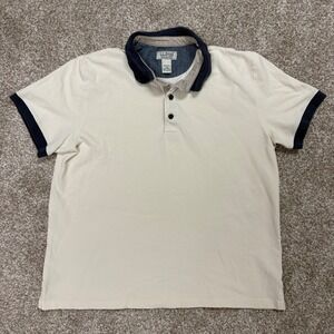Vintage LL Bean Casco Bay Rugged Polo Shirt White Navy Trim Mens Large 524654